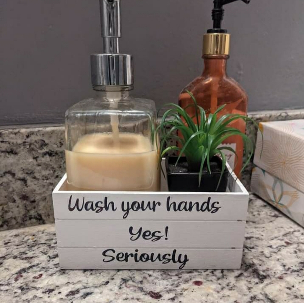 Wooden hand soap dispenser holder